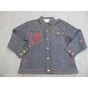 Akademiks Denim‎ Jacket Mens 2XL Blue AKD Embroidered Jeans Level Chapter